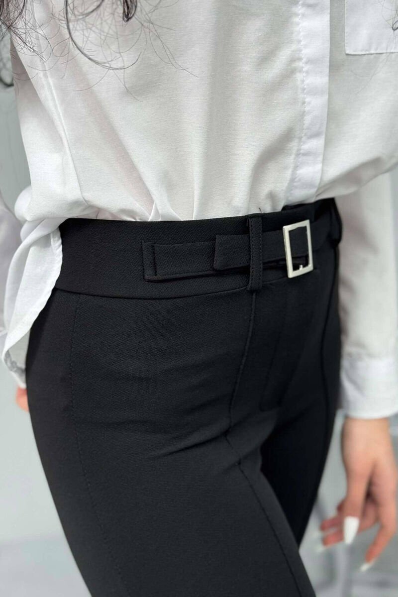 BELT DETAIL ONE COLOR WOMEN TROUSERS BLACK/ E ZEZE - 6