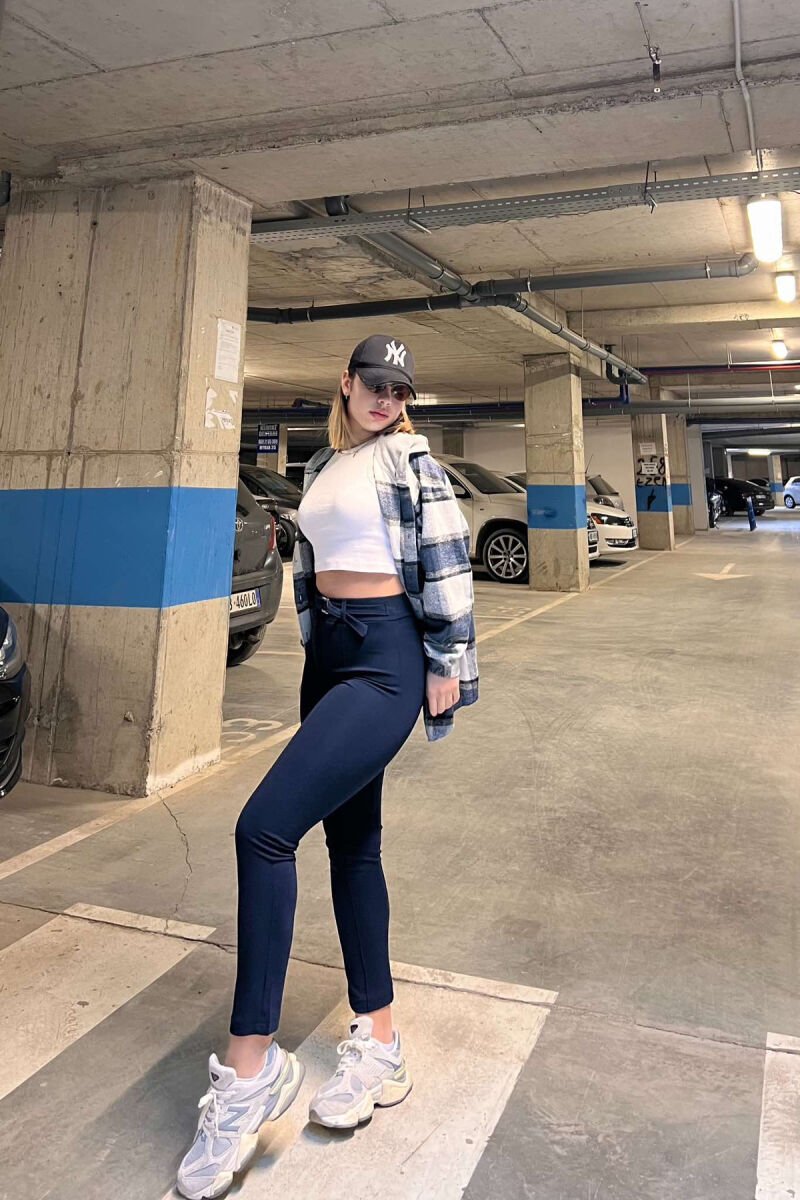 BELT DETAIL ONE COLOR WOMEN TROUSERS DARK BLUE/BEE - 9