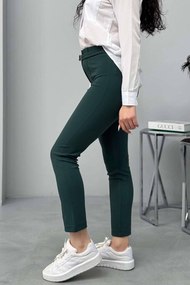 BELT DETAIL ONE COLOR WOMEN TROUSERS GREEN/JESHILE - 5