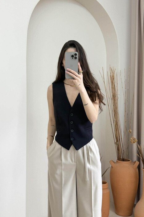 BELT DETAIL ONE COLOR WOMEN VEST BLACK/ E ZEZE - 2