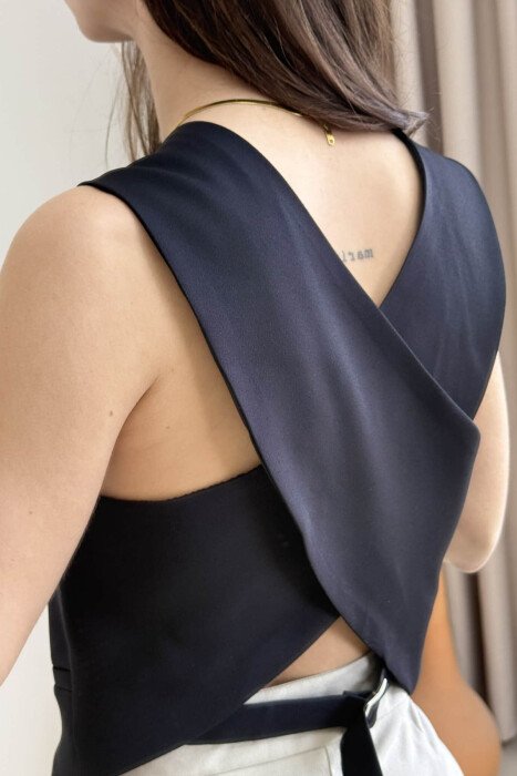 BELT DETAIL ONE COLOR WOMEN VEST BLACK/ E ZEZE - 5