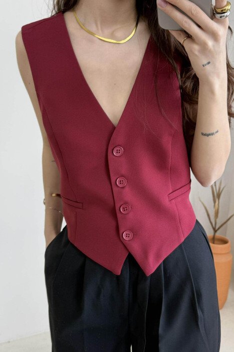 BELT DETAIL ONE COLOR WOMEN VEST BURGUNDY/VISHNJE - 2