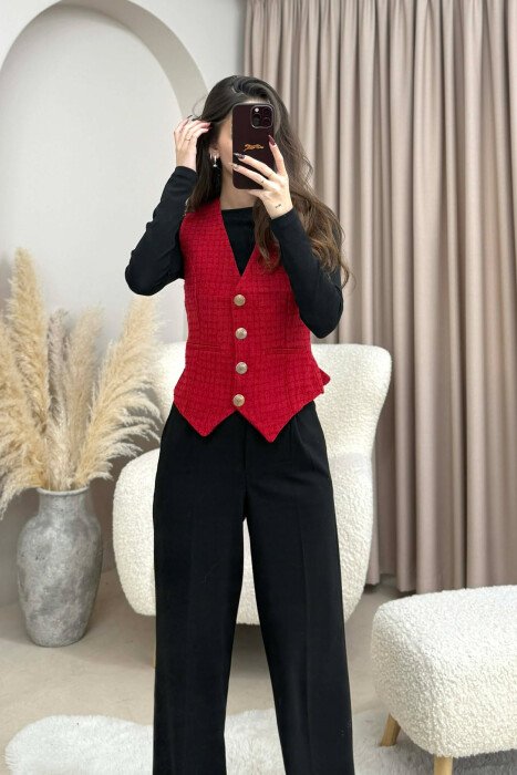 BELT DETAIL ONE COLOR WOMEN VEST RED/E KUQE 