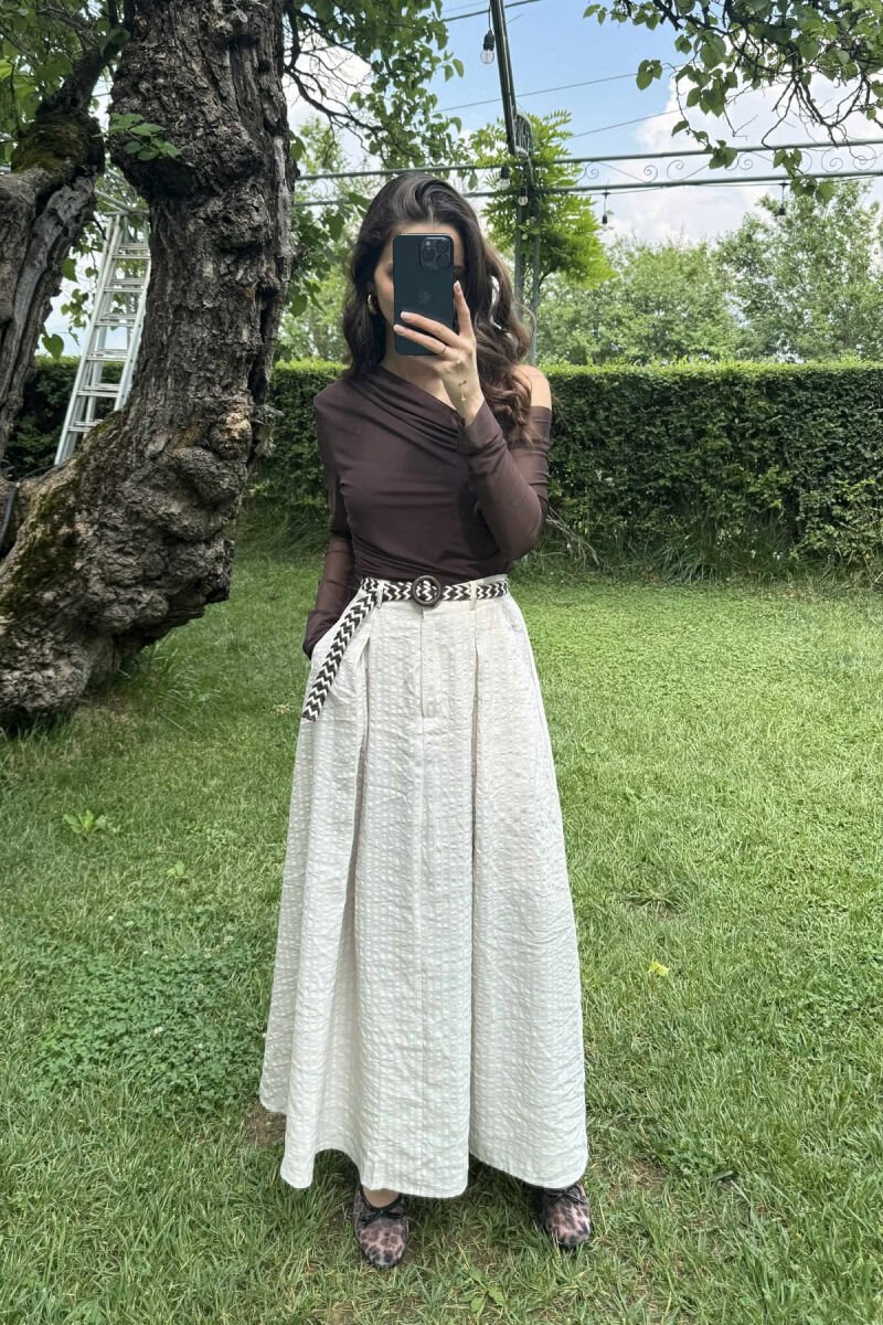 BELT DETAIL POCKETS LONG WOMEN SKIRT BEIGE/BEZHE - 3