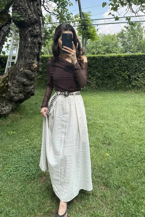 BELT DETAIL POCKETS LONG WOMEN SKIRT BEIGE/BEZHE - 2