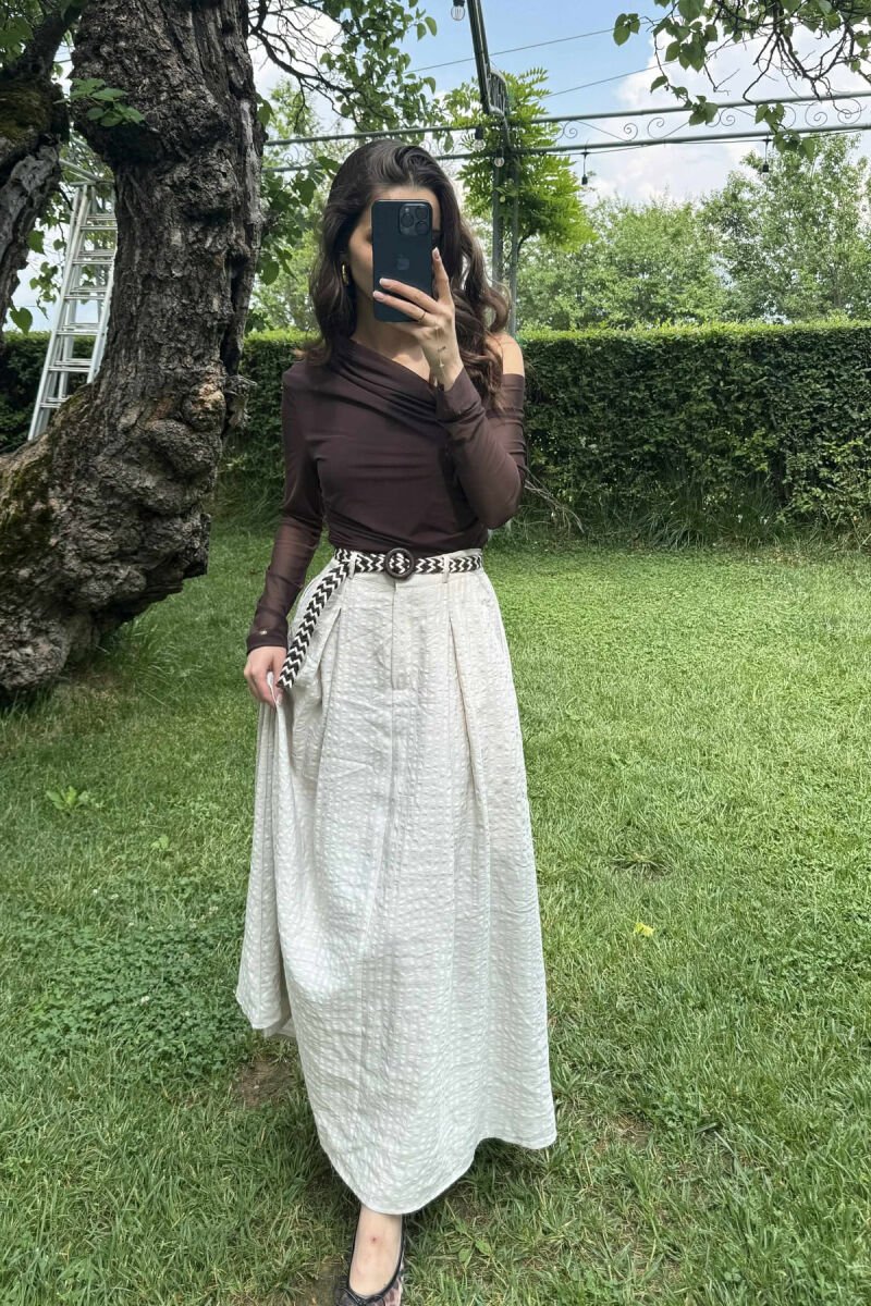 BELT DETAIL POCKETS LONG WOMEN SKIRT BEIGE/BEZHE - 2