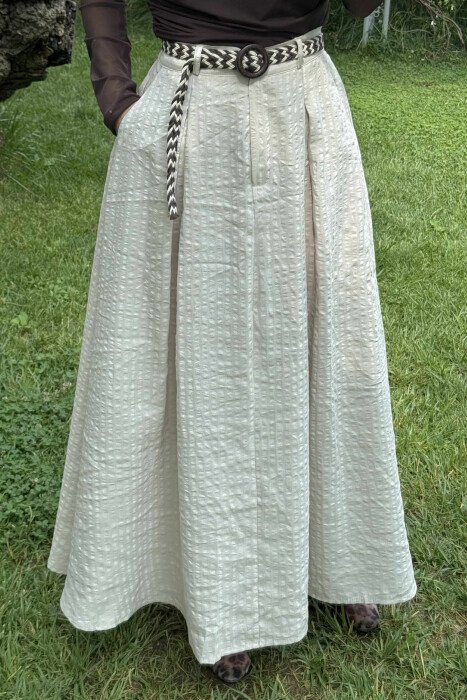 BELT DETAIL POCKETS LONG WOMEN SKIRT BEIGE/BEZHE - 1