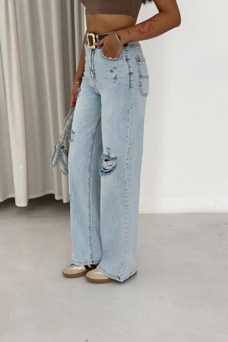 BELT DETAIL RIPPED WOMAN JEANS LIGHTBLUE/BZ - 2