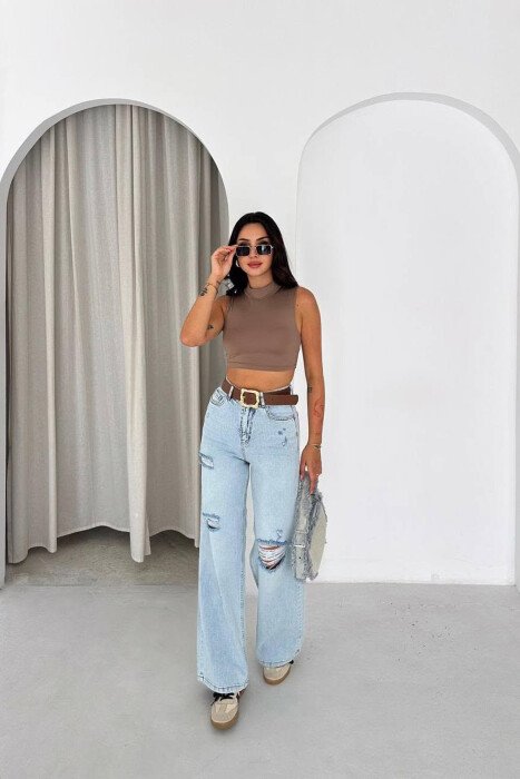 BELT DETAIL RIPPED WOMAN JEANS LIGHTBLUE/BZ - 4
