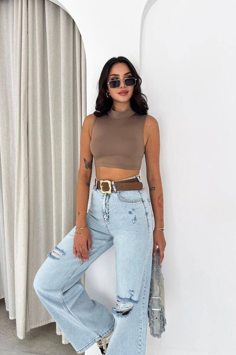 BELT DETAIL RIPPED WOMAN JEANS LIGHTBLUE/BZ - 6