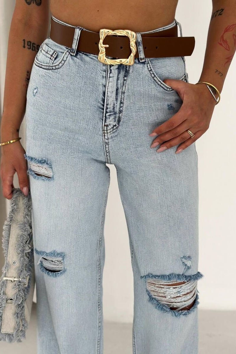 BELT DETAIL RIPPED WOMAN JEANS LIGHTBLUE/BZ - 7