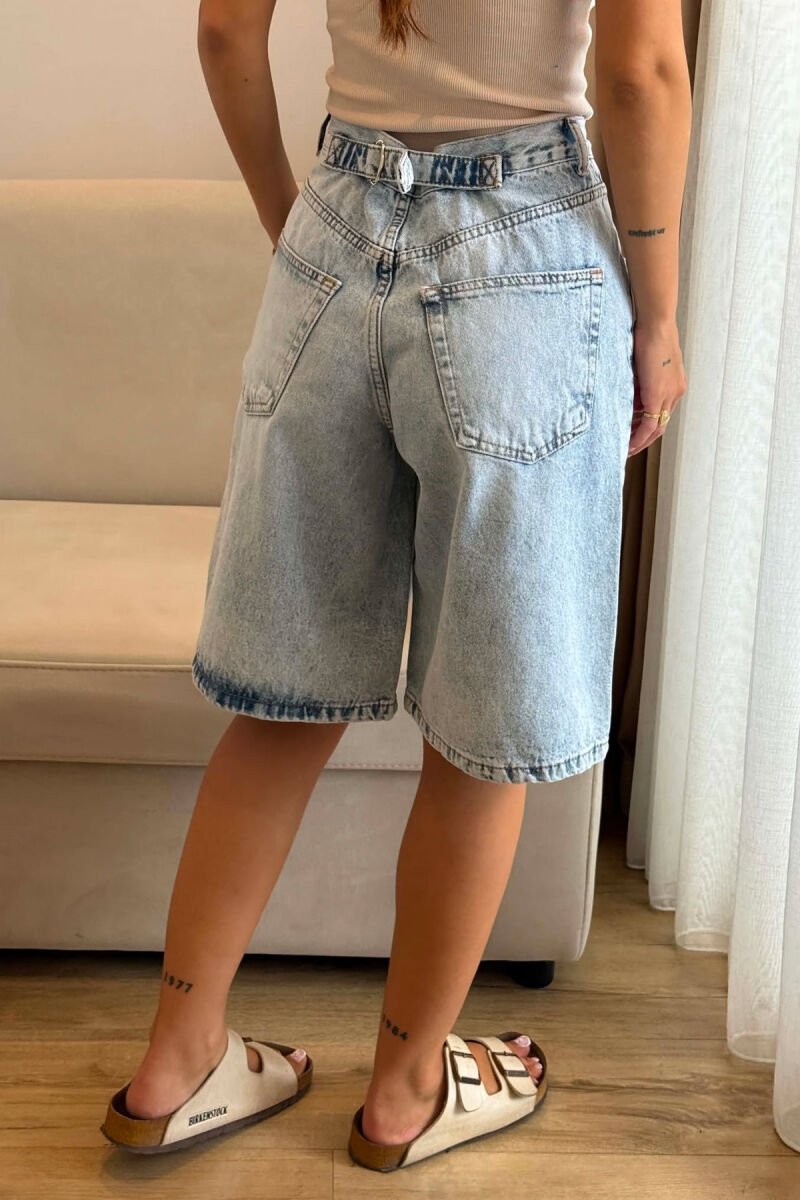 BELT DETAIL RIPPED WOMEN SHORTS LIGHTBLUE/BZ - 6