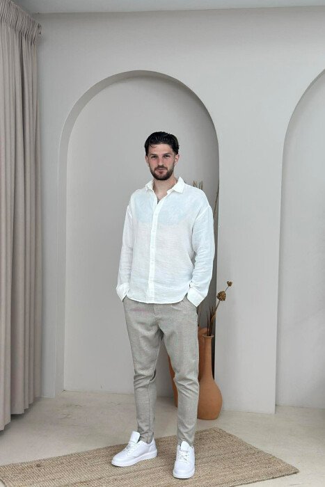 PANTALLONA ME RRIP PER MESHKUJ NE NGJYRE BEZHE - KLAUDIO FASHION