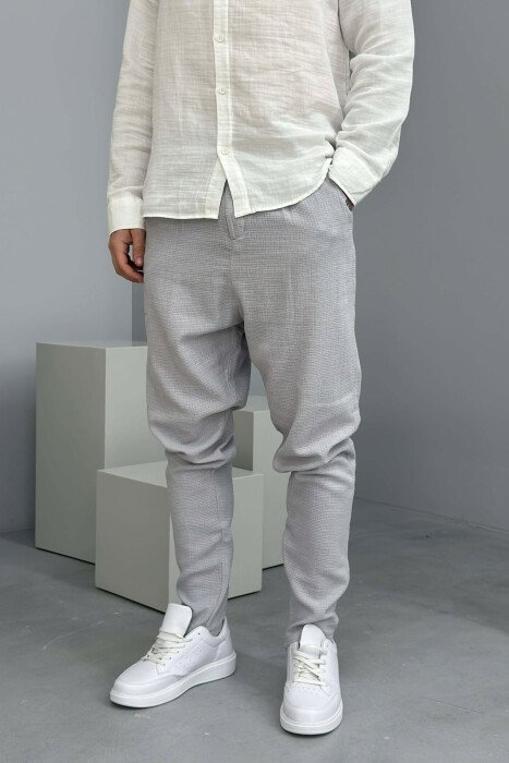BELT DETAIL SIMPLE MEN PANTS GREY/GRI - 3