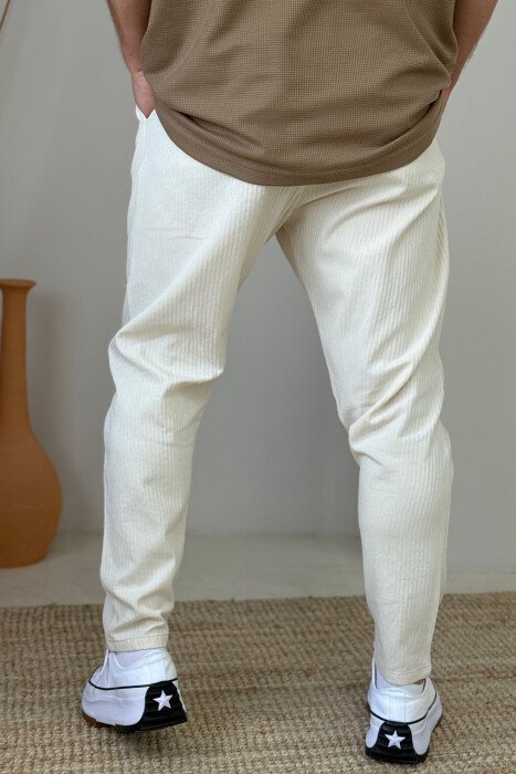 BELT DETAIL SIMPLE STRIPES MEN PANTS CREAM/KREM - 2