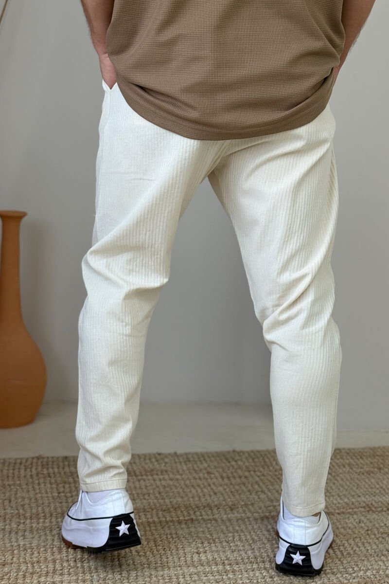 BELT DETAIL SIMPLE STRIPES MEN PANTS CREAM/KREM - 2