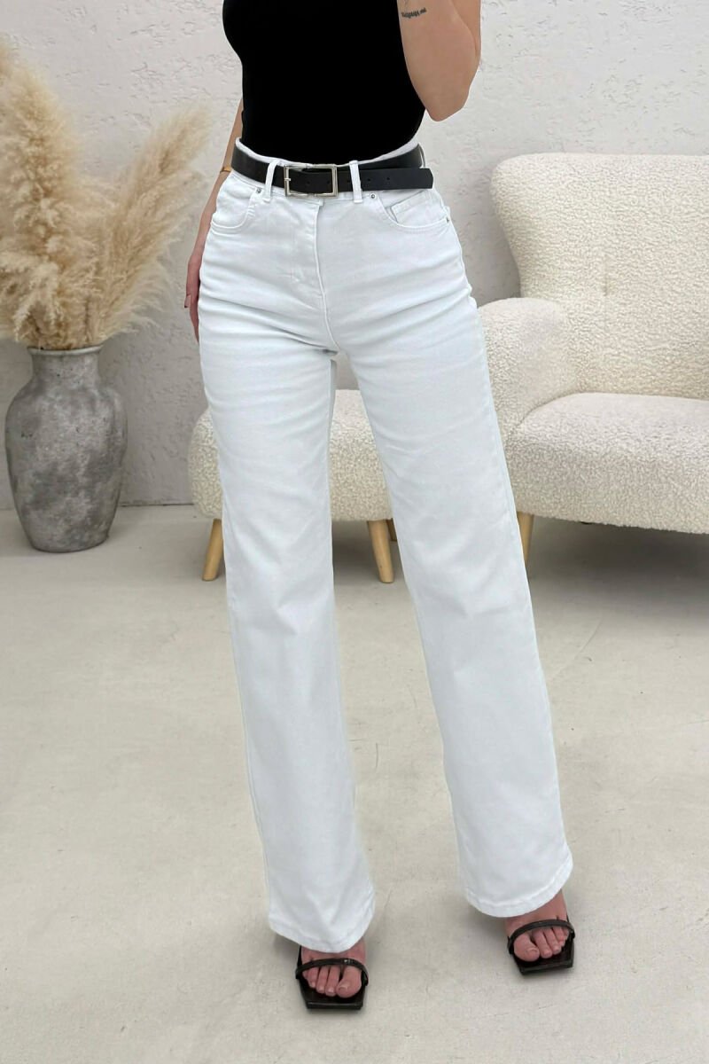 BELT DETAIL SIMPLE WOMAN JEANS WHITE-E BARDHE - 3