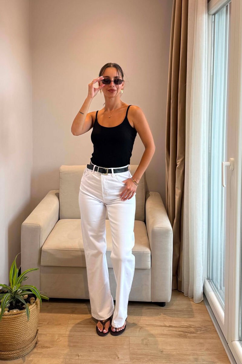BELT DETAIL SIMPLE WOMAN JEANS WHITE-E BARDHE - 1