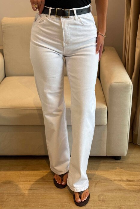 BELT DETAIL SIMPLE WOMAN JEANS WHITE-E BARDHE - 2