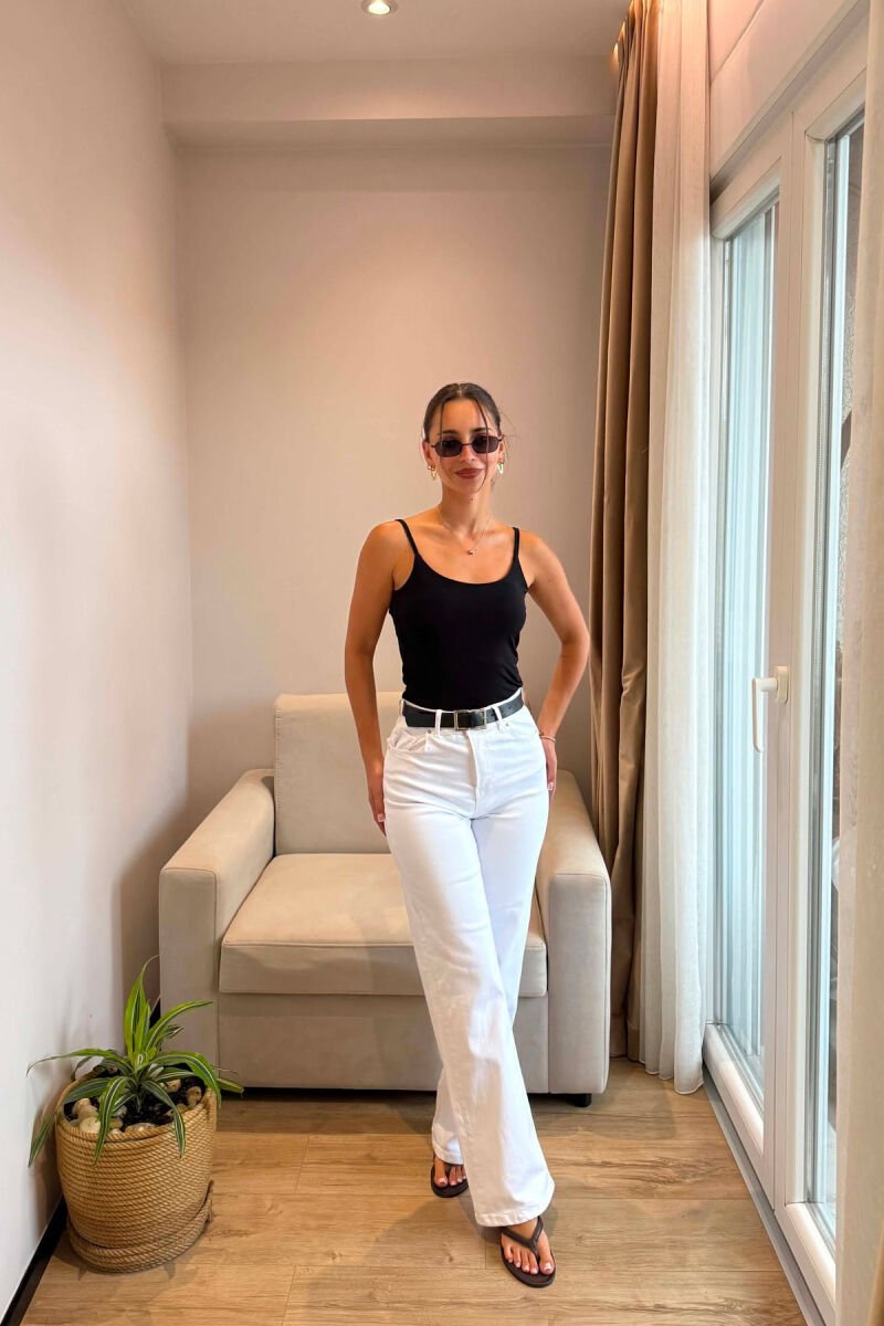 BELT DETAIL SIMPLE WOMAN JEANS WHITE-E BARDHE - 4