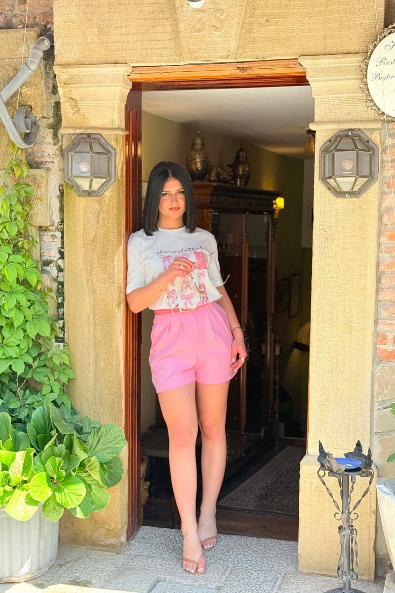 BELT DETAIL SIMPLE WOMAN SHORTS PINK/ROZE - 1