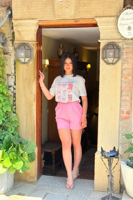 BELT DETAIL SIMPLE WOMAN SHORTS PINK/ROZE - 2