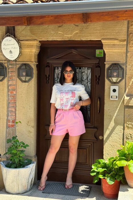 BELT DETAIL SIMPLE WOMAN SHORTS PINK/ROZE - 5
