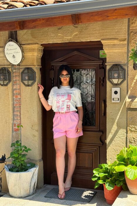 BELT DETAIL SIMPLE WOMAN SHORTS PINK/ROZE - 7