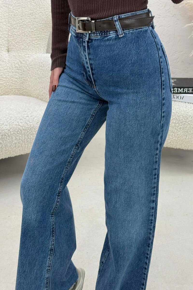 BELT DETAIL SIMPLE WOMEN JEANS BLUE/BLU - 3