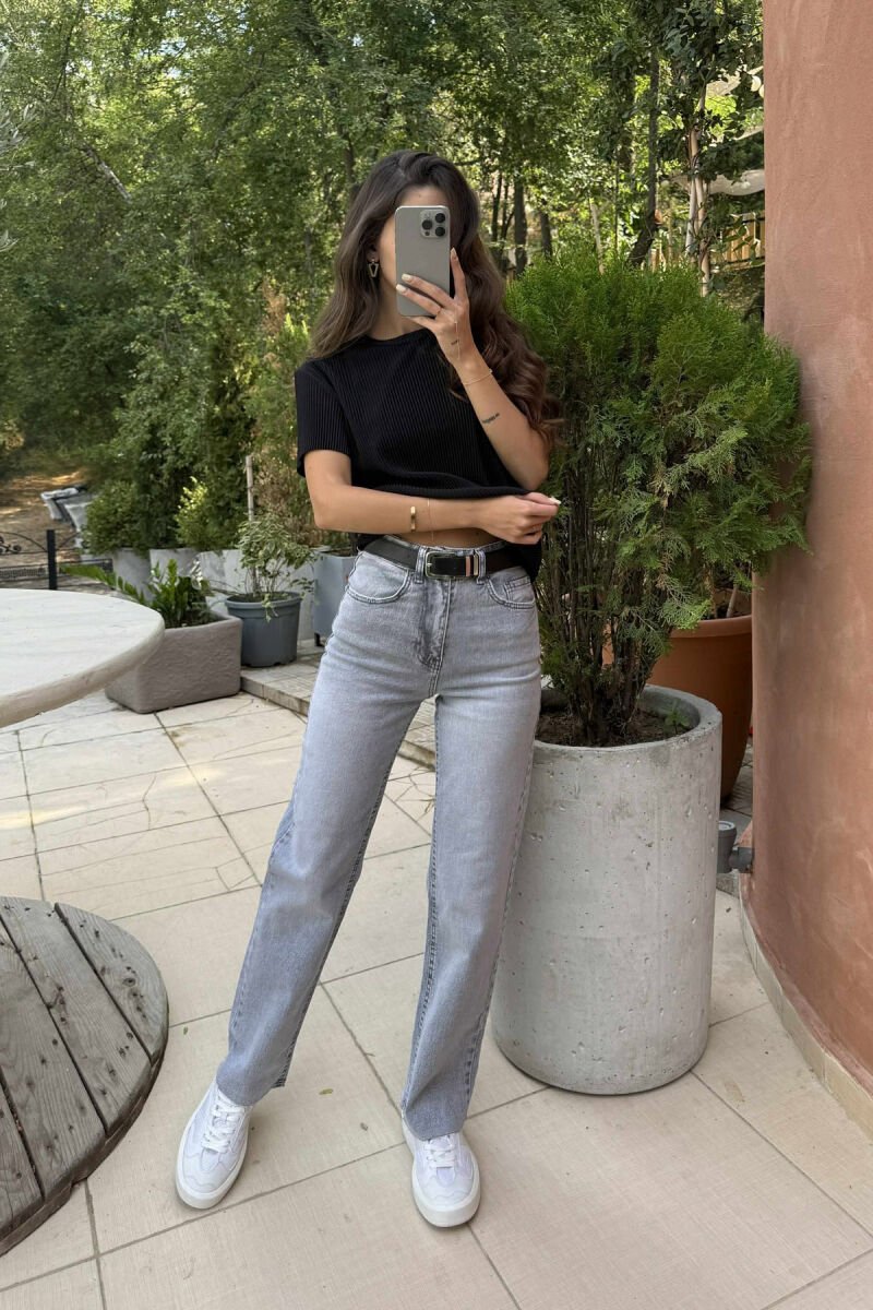 BELT DETAIL SIMPLE WOMEN JEANS LIGHT GREY/GZ - 3