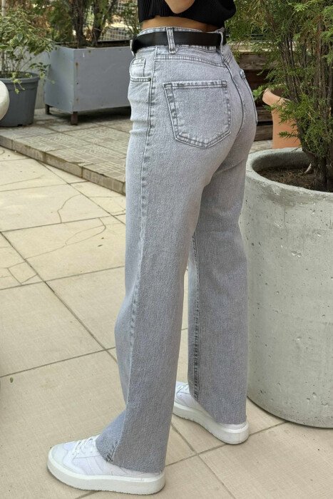 BELT DETAIL SIMPLE WOMEN JEANS LIGHT GREY/GZ - 4