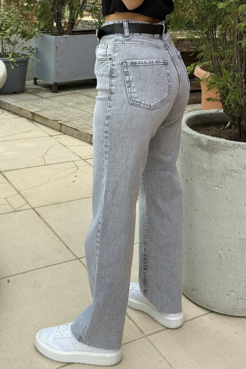 BELT DETAIL SIMPLE WOMEN JEANS LIGHT GREY/GZ - 4