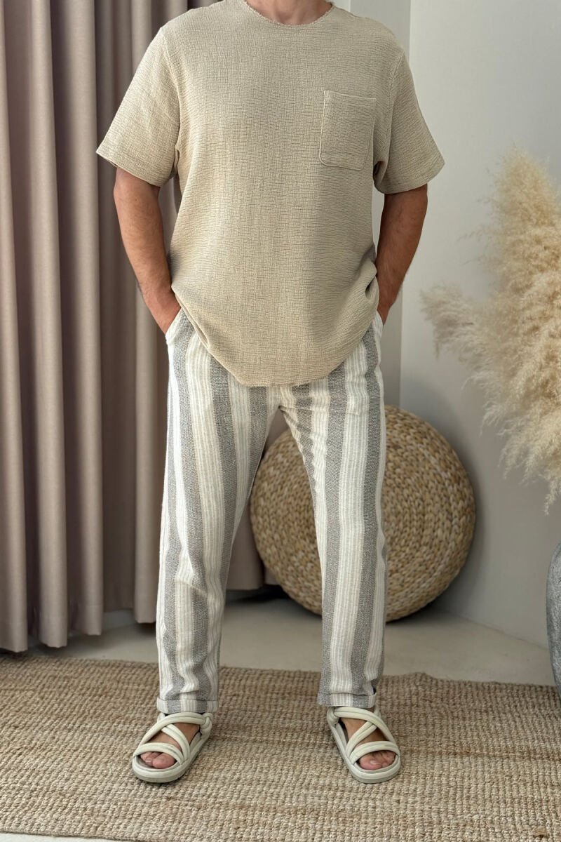 BELT DETAIL STRAPS MEN PANTS BEIGE/BEZHE - 1
