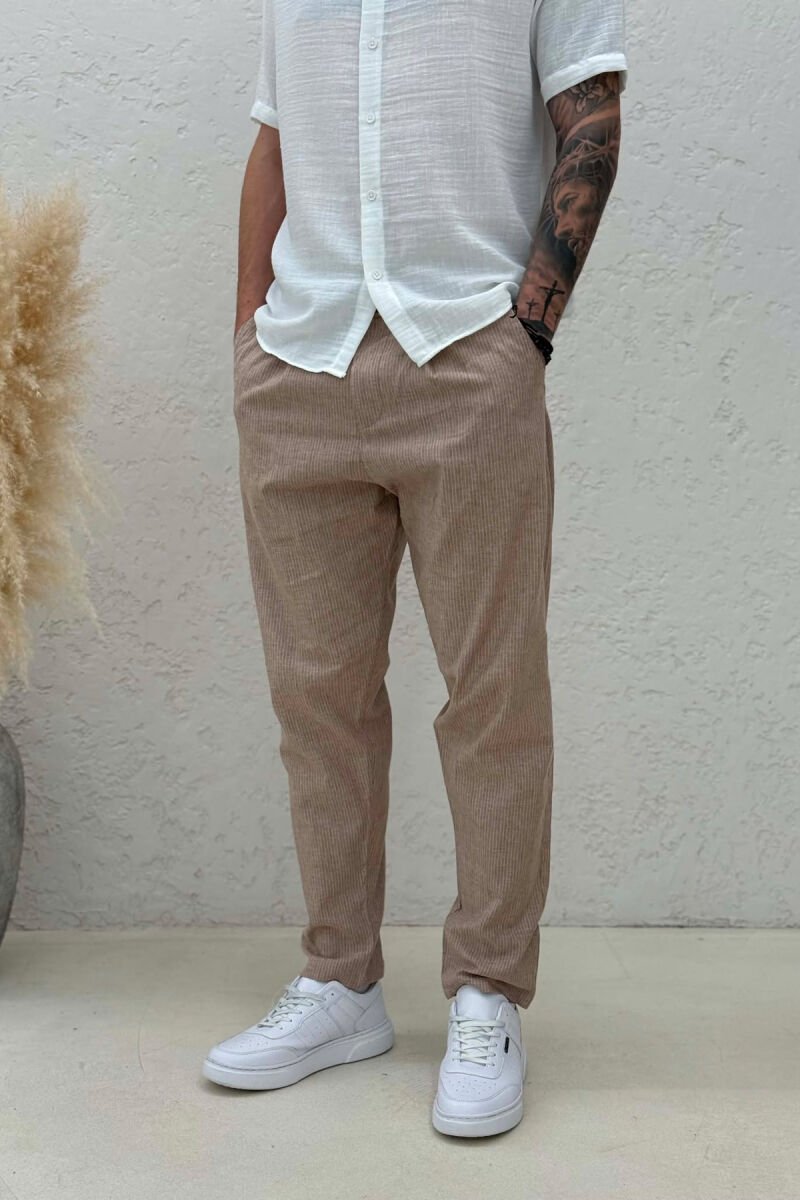 BELT DETAIL STRIPE DESIGN MEN PANTS BEIGE/BEZHE - 2