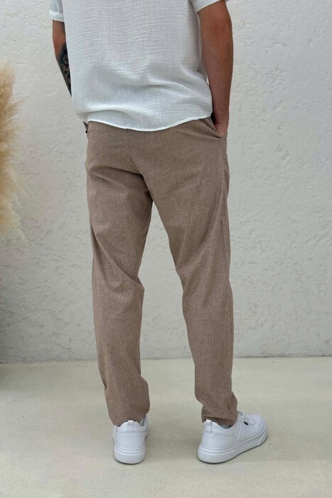 BELT DETAIL STRIPE DESIGN MEN PANTS BEIGE/BEZHE - 3