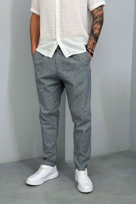 BELT DETAIL STRIPE DESIGN MEN PANTS BLUE/BLU - 2