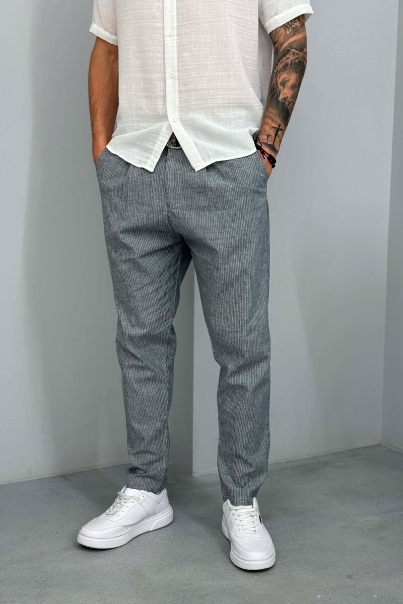 BELT DETAIL STRIPE DESIGN MEN PANTS BLUE/BLU - 2