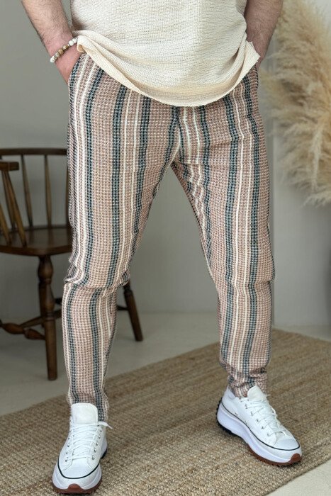 BELT DETAIL STRIPES MEN PANTS BLACK-BEIGE/ZEBE - 2