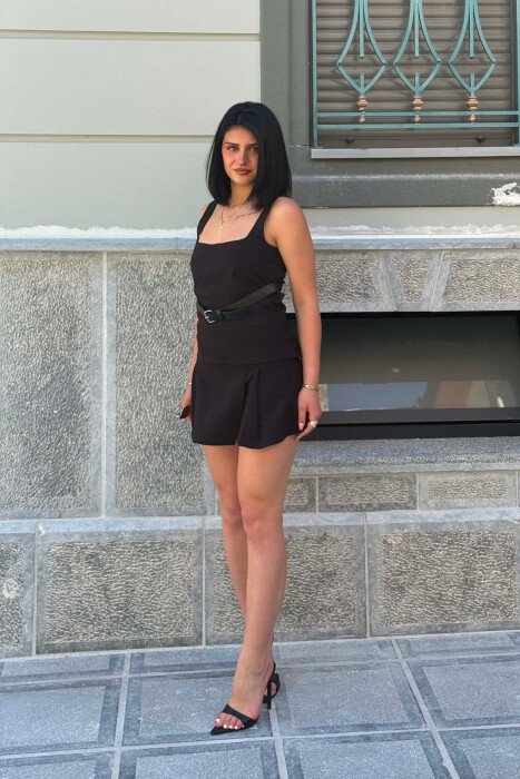 BELT DETAIL TANK TOP+SKORT WOMEN SET BLACK/ E ZEZE - 3