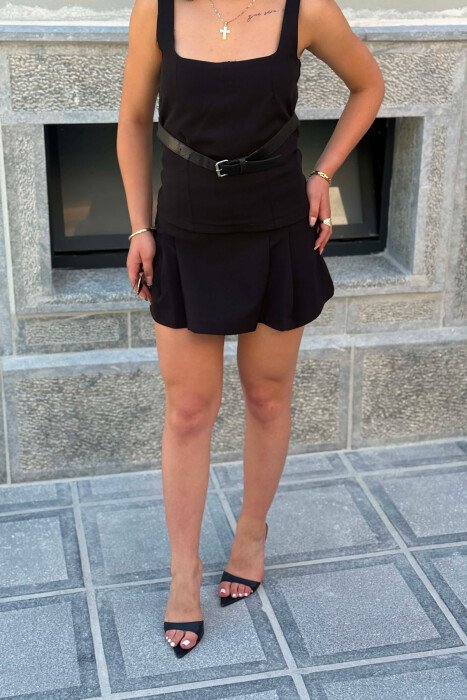BELT DETAIL TANK TOP+SKORT WOMEN SET BLACK/ E ZEZE - 4