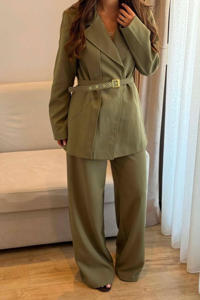 BELT DETAIL JACKET + ELASTIC WAIST TROUSERS WOMAN SET OLIVE/ULLI - 3
