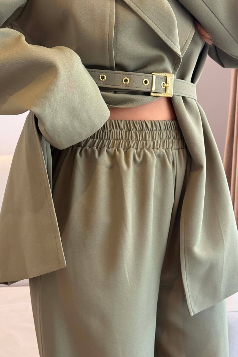 BELT DETAIL JACKET + ELASTIC WAIST TROUSERS WOMAN SET OLIVE/ULLI - 4