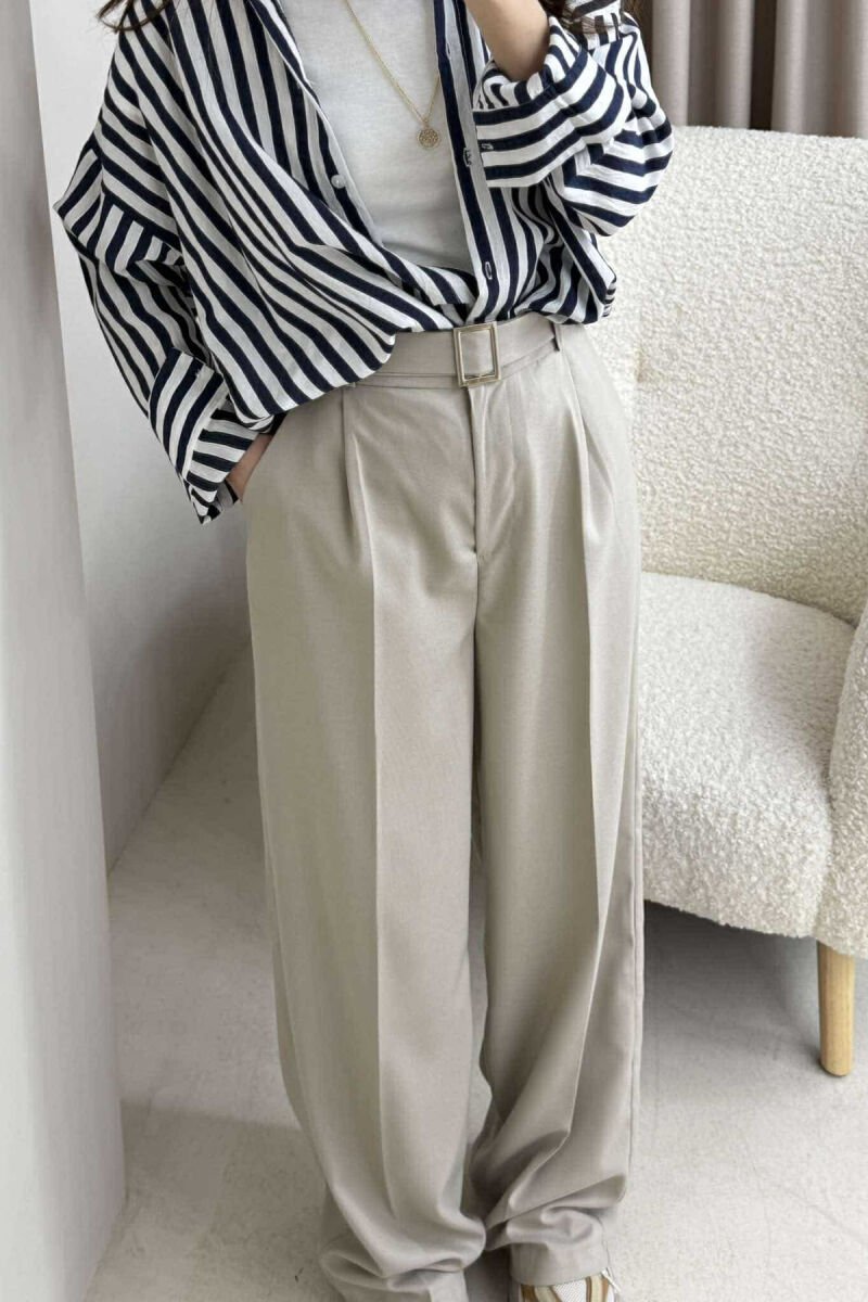 BELT DETAIL WIDE LEG WOMEN TROUSERS BEIGE/BEZHE - 2