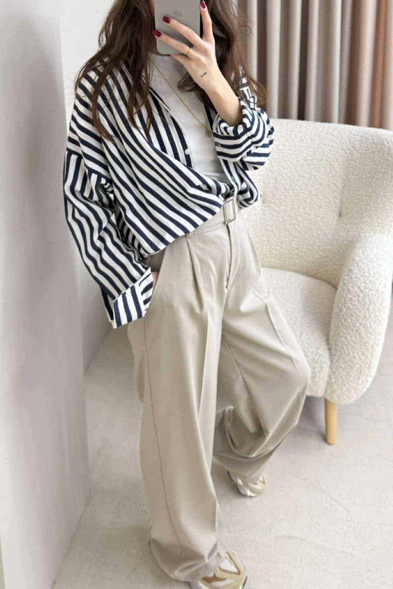 BELT DETAIL WIDE LEG WOMEN TROUSERS BEIGE/BEZHE - 3