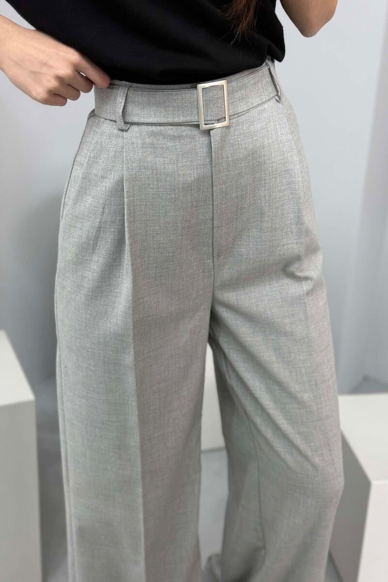 BELT DETAIL WIDE LEG WOMEN TROUSERS LIGHT GREY/GZ - 3