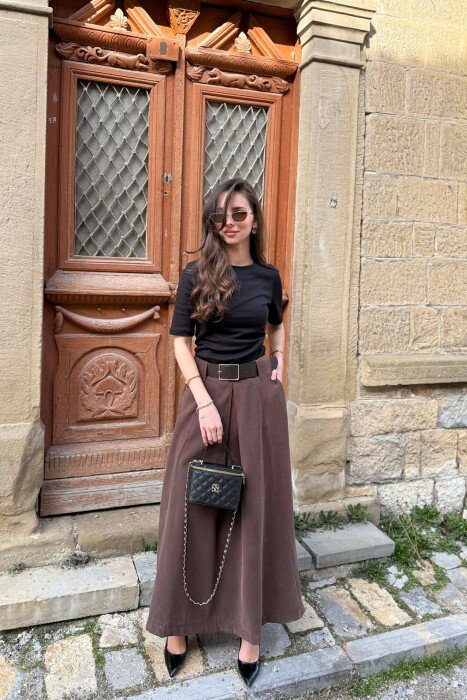 BELT DETAIL WOMAN SKIRT BROWN/KAFE - 1