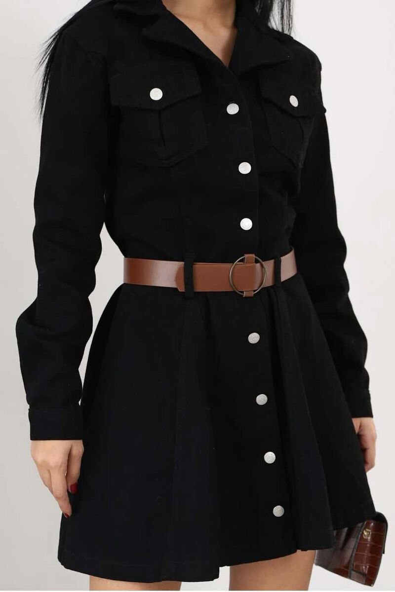 BELT DETAIL DENIM WOMEN DRESS BLACK/ E ZEZE - 2
