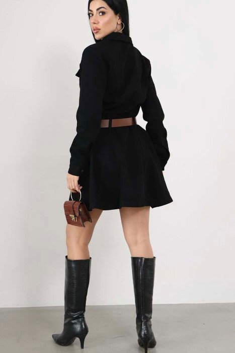 BELT DETAIL DENIM WOMEN DRESS BLACK/ E ZEZE - 4