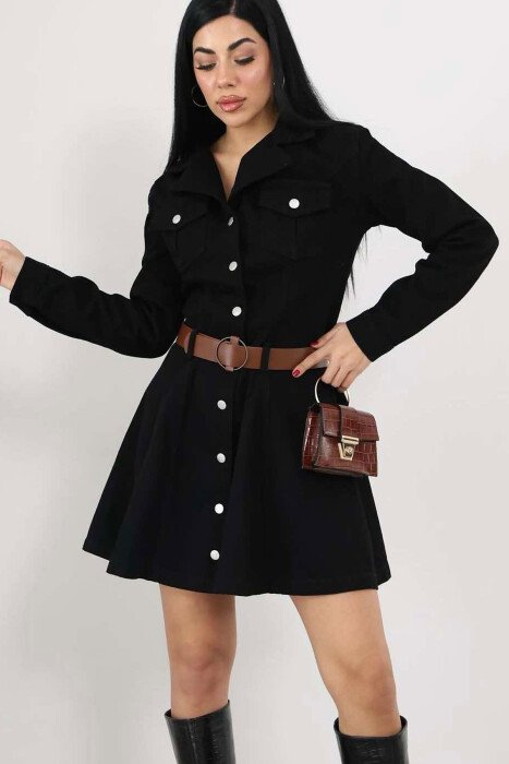 BELT DETAIL DENIM WOMEN DRESS BLACK/ E ZEZE - 5