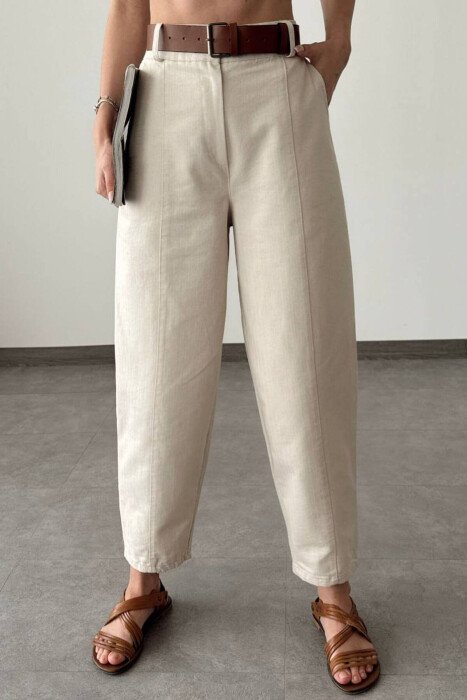 BELT ONE COLOR WOMAN TROUSERS BEIGE/BEZHE - 3